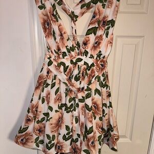Fashion Nova Pink and Green Backless Halter Dress
